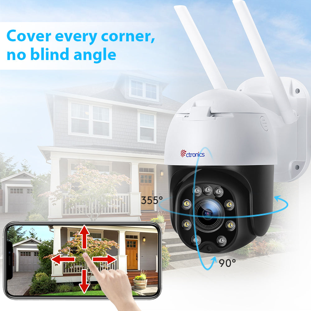 5MP Caméra de Surveillance WiFi Extérieure Ctronics Caméra Vision Nocturne Couleur 25M Détection Humaine Suivi Auto