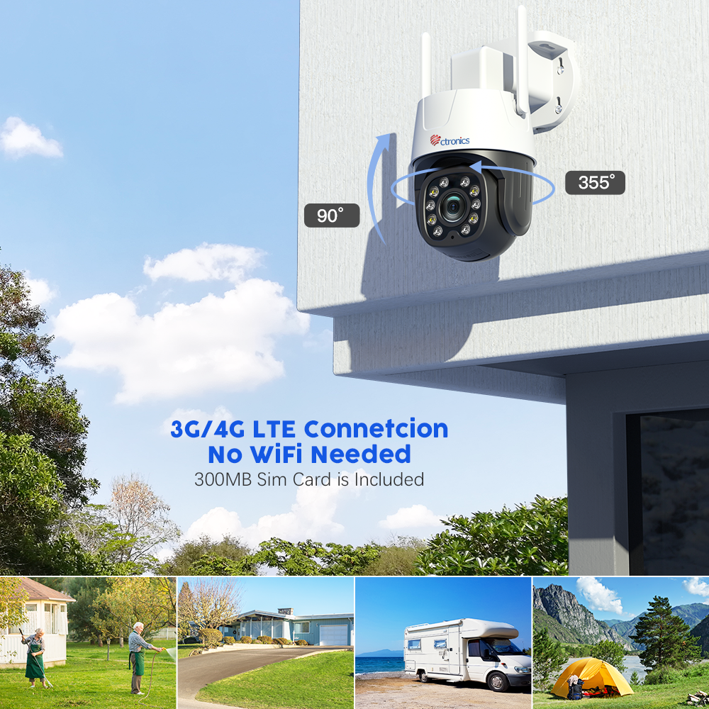 3G/4G LTE Caméra Surveillance Extérieure PTZ Caméra IP avec Carte SIM Vision Nocturne Couleur Suivi Automatique