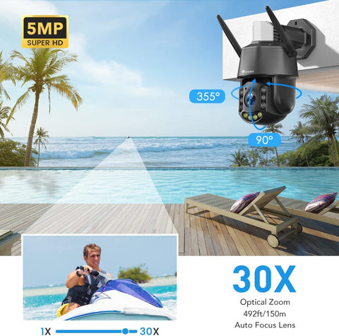 5MP 30X Zoom Optique Ctronics Caméra Surveillance WiFi Exterieure Croisière Préréglage Suivi Auto Détection Humaine 150m Vision Nocturne