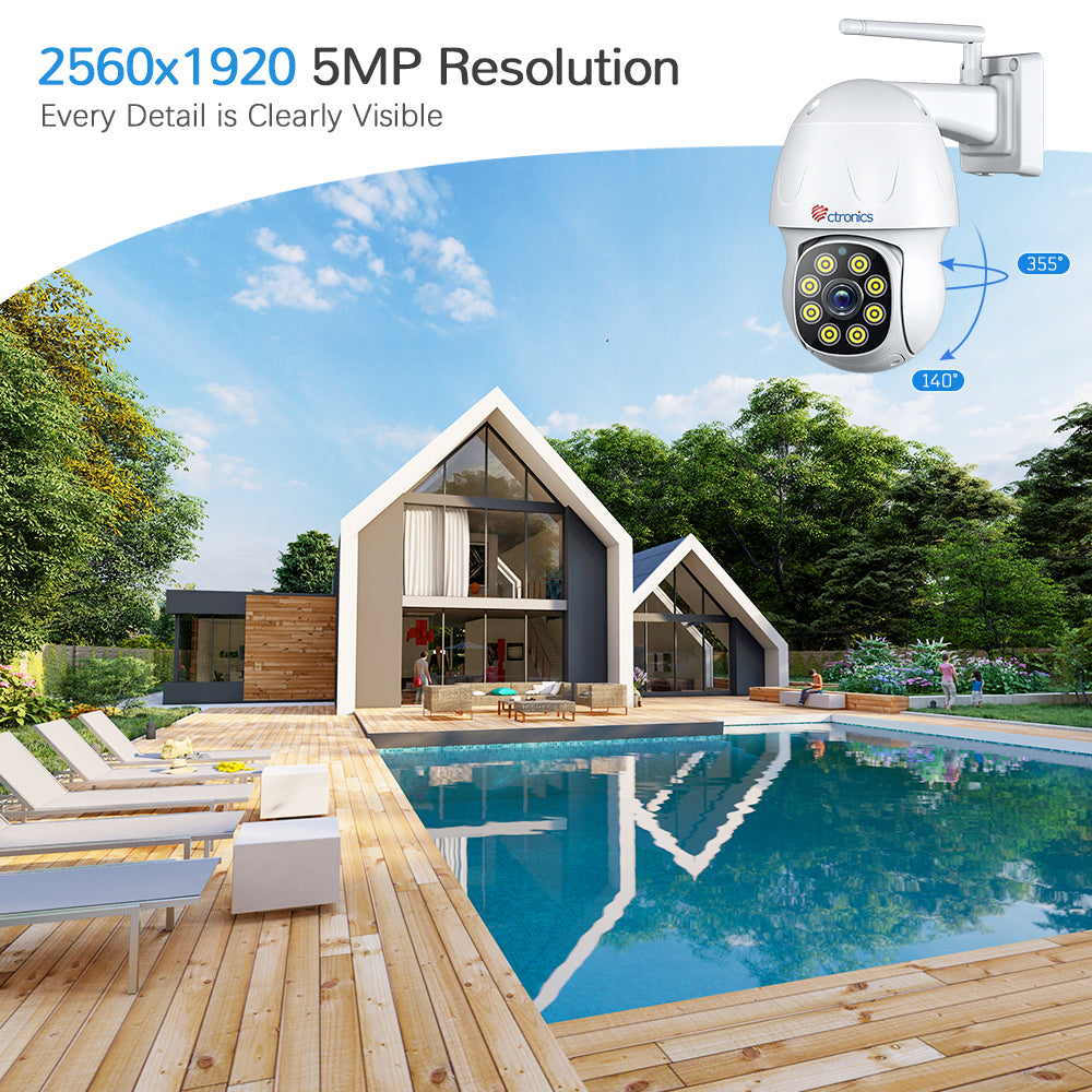 【Tout MÉTAL】 5MP Caméra Surveillance WiFi Extérieure avec Détection Humaine Suivi Automatique 355° Pan 140° Tilt