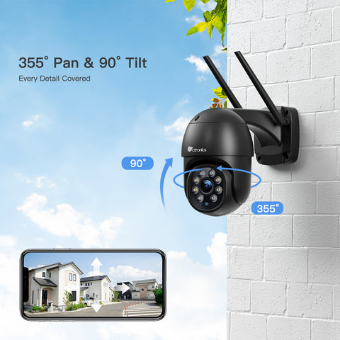 Ctronics Caméra de Surveillance WiFi Extérieure PTZ Caméra IP 360° Détection de Mouvements Humaine Suivi Automatique