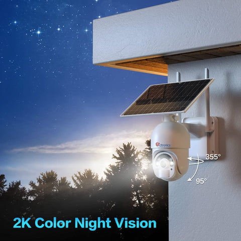 2K 4MP Ctronics Caméra Surveillance WiFi Solaire Extérieur sans Fil PTZ Caméra IP sur Batteries 10000mAh Vision Nocturne Couleur