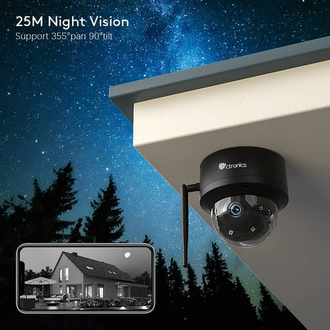 5MP Dôme Caméra Surveillance WiFi Extérieure Suivi Auto Détection Humaine 355°90° Vision Nocturne IR 25M